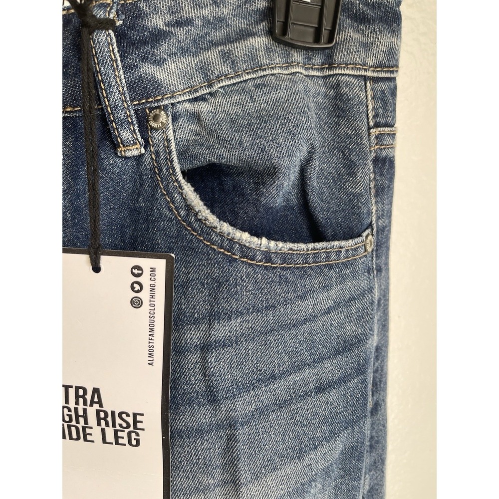Almost Famous Women's Distressed Blue Denim Jeans, Size 3 - Picture 8 of 13